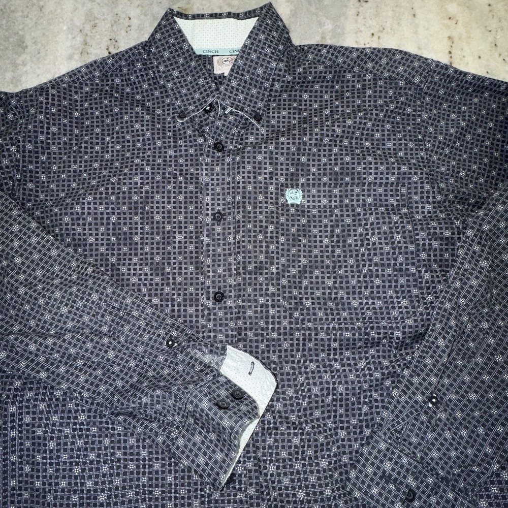 Cinch Men's Sz Small Long Sleeve Button Up Shirt Black Floral  Western Cowboy